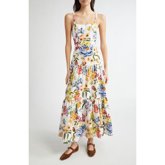 FARM Rio Dresses & Skirts - New NWT Farm Rio Greek Garden Tiered Linen Blend Maxi Dress Size L